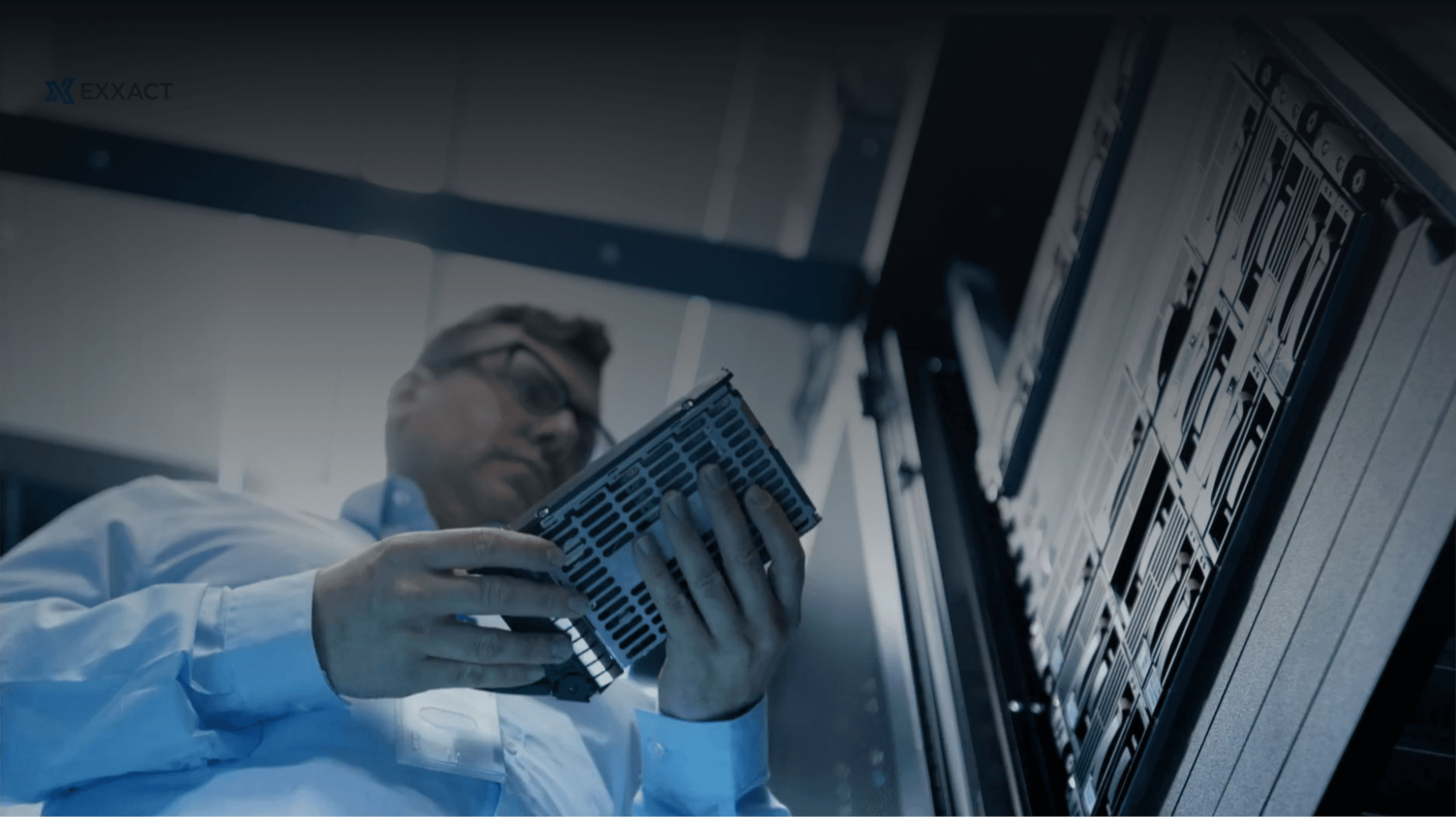 Technician working on a server rack