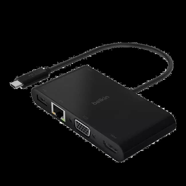 Belkin AVC004BK-BL USB-C Multiport Adapter, USB-C to HDMI - USB A 3.0 - VGA, up to 100W Power Delivery, up 4k Resolution
