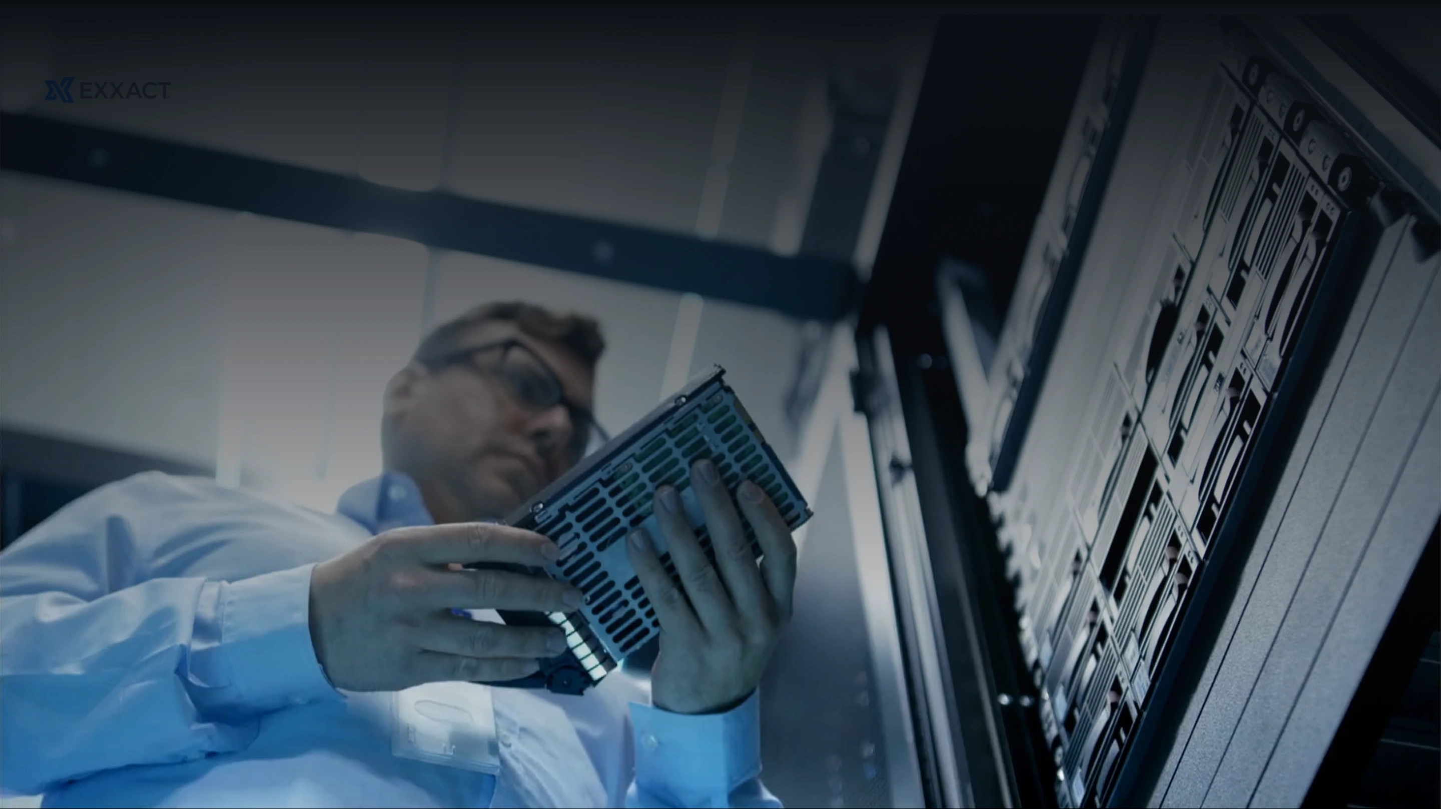 Technician working on a server rack