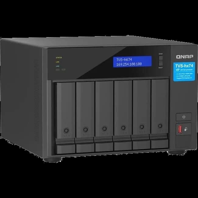 QNAP TVS-H674-I3-16G-US Desktop SAN/NAS - Intel Core i5-12400 - 6x 3.5 - 2x M.2 - 2x 2.5GbE - 1x USB-C